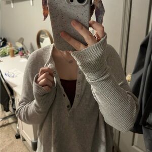 offline by aerie waffle knit henley top